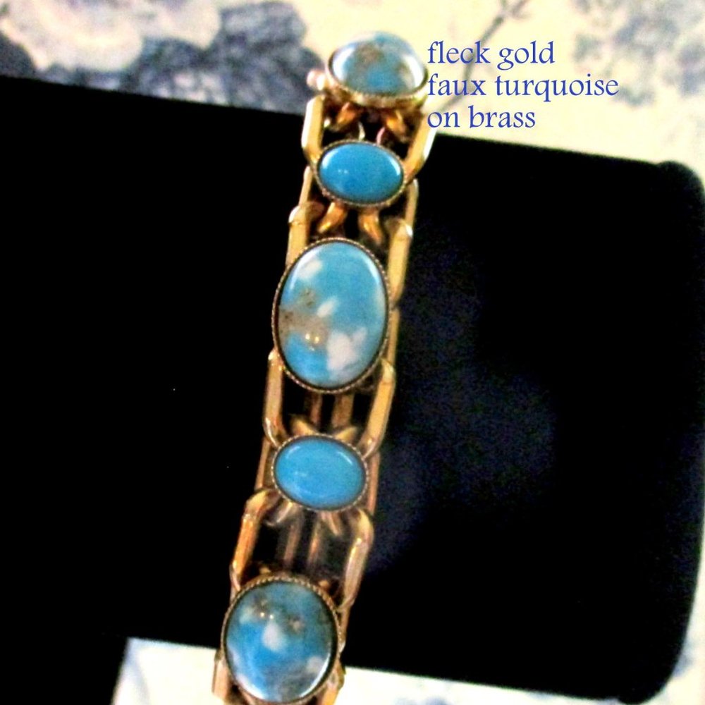 Vintage 50s bracelet Faux Turquoise Brass Bracelet